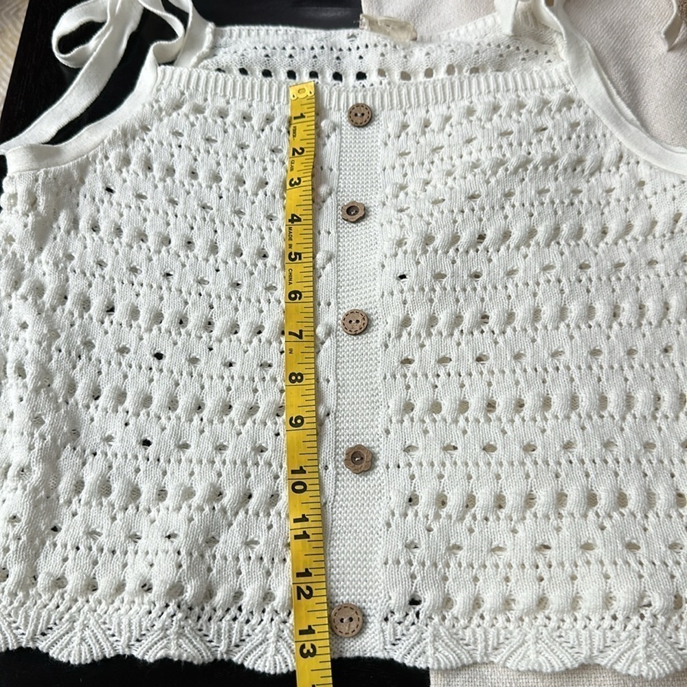 Crochet summer festival tie shoulder sweater top SZ M-L - Picture 6 of 7